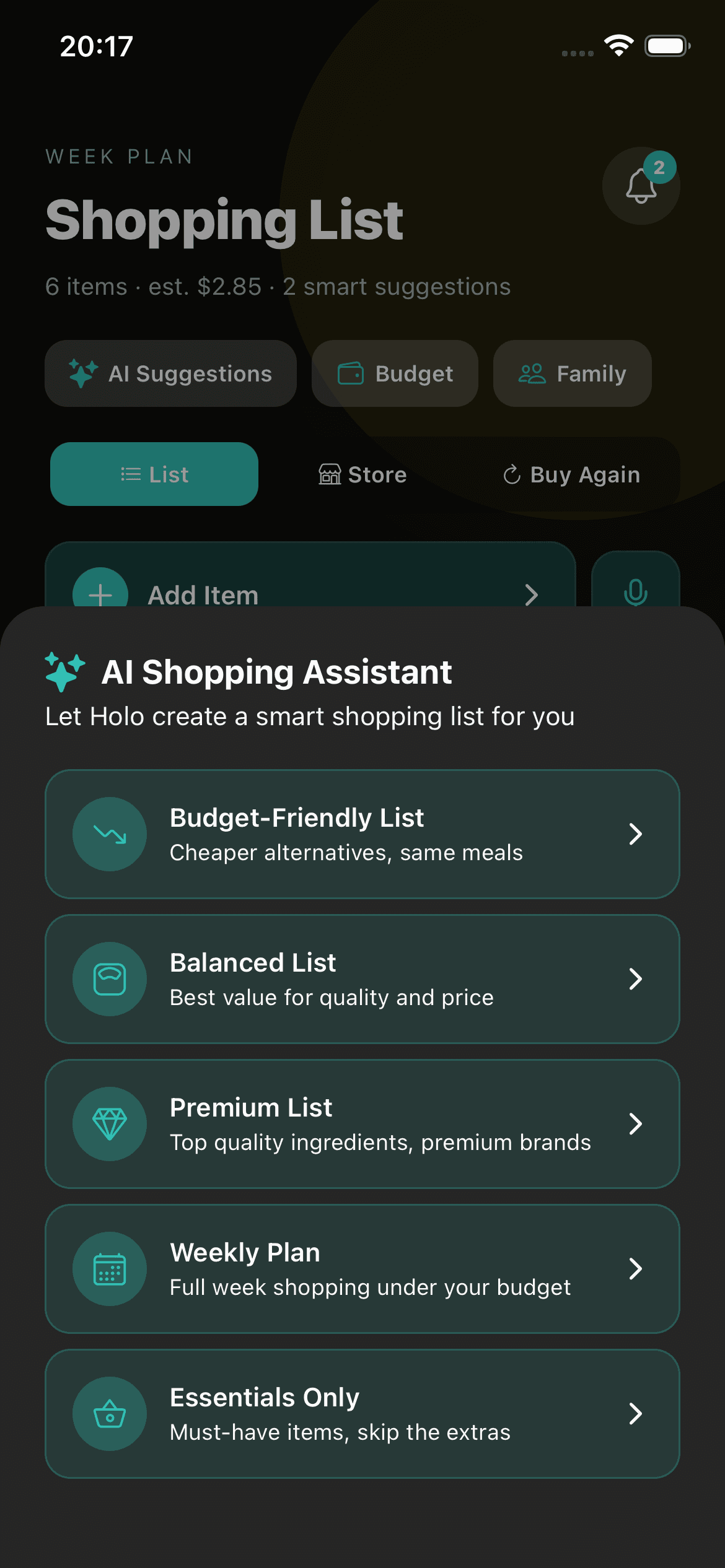 Shopping list that fills itself from what is running out